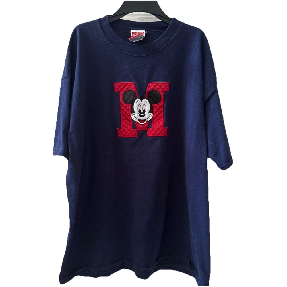 Disney Mickey Mouse T-Shirt Blue Embroidered Cotton Made in USA Size L/XL